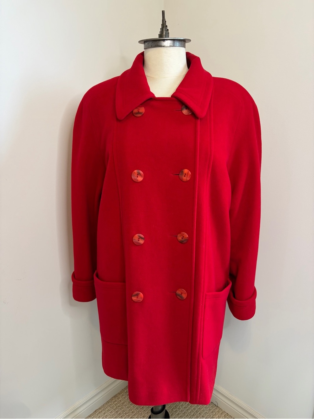ANNA COLLECTION COATS Wool Cashmere Blend Double Breasted Pea Coat Red SIZE 12